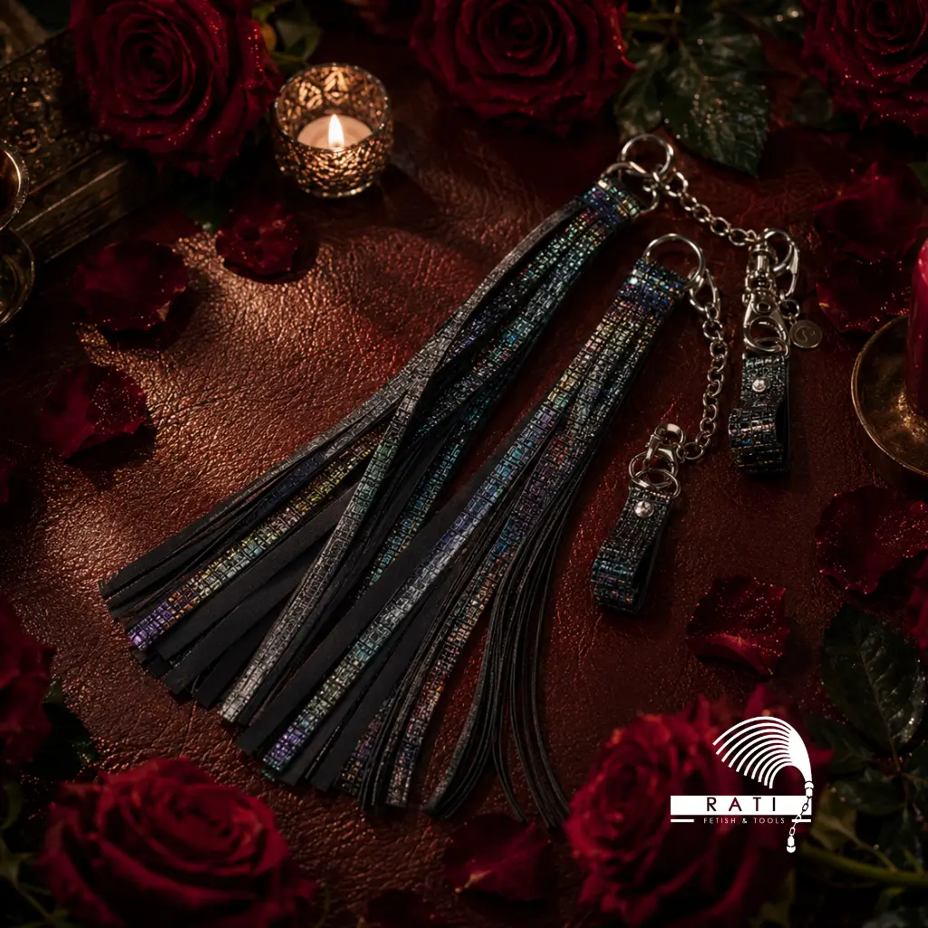 Set de Floggers Poi de Cuero – Dark Holographic Glitter (Par)